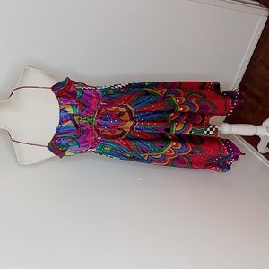 Voom By Joy Han Bold Multi Colored Halter Handkerchief 100% Silk Dress Size M